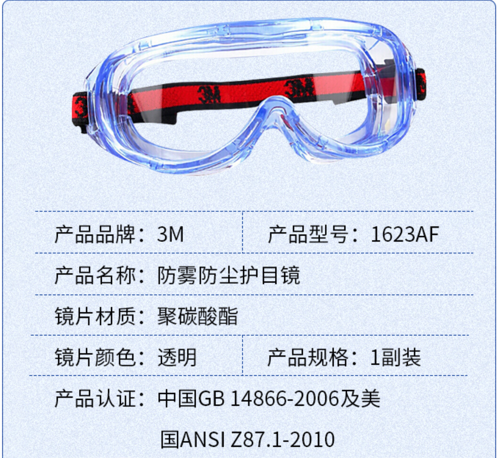 3M 1623AF防护眼罩防冲击眼镜防雾(图4)